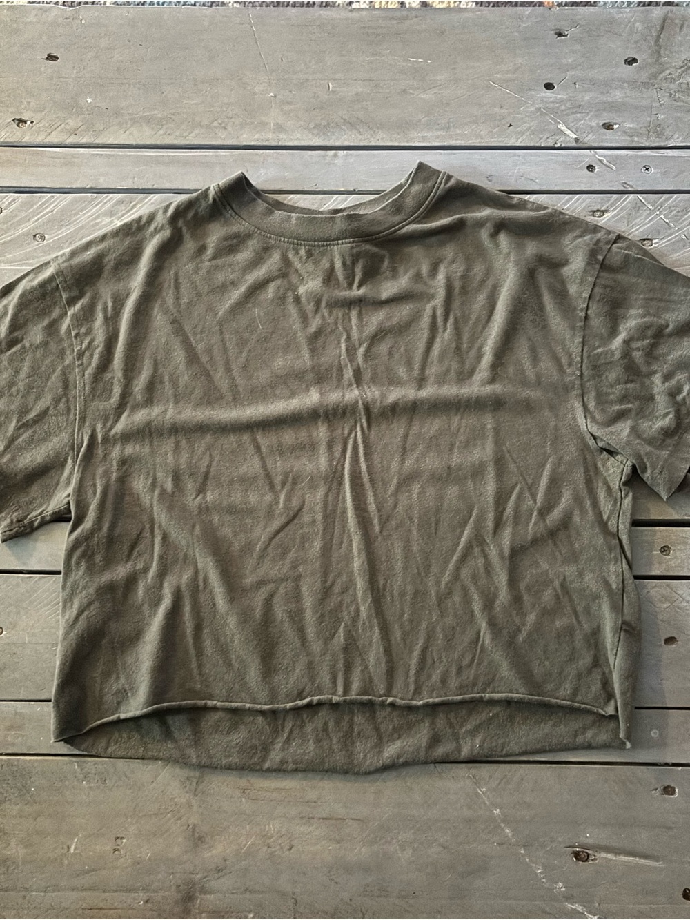 Wild Fable Olive Green Cropped Crew Neck Tee